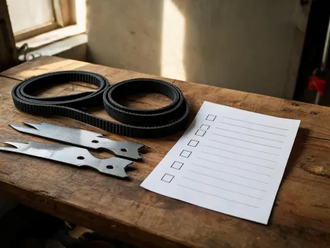 Combine wear components arranged with a service checklist