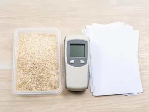 Rice grain sample for moisture and crop condition records