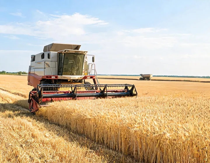 Combine harvester cutting wheat