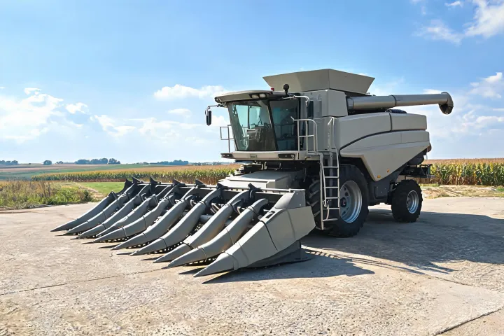 Corn header and combine prepared for field work